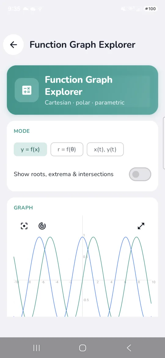 LivePhysics function graph explorer plotting Cartesian, polar, and parametric curves